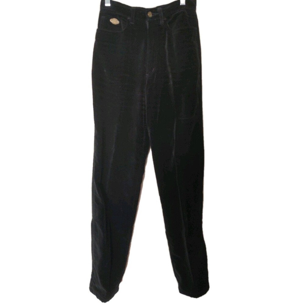 Peter London Golding Black Cotton Pants Women's 28/34 Velvet Straight Leg
